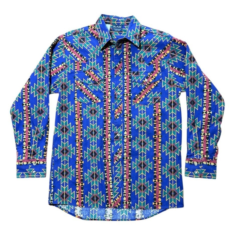 Vintage 90s Southwestern Aztec Geometric Western Button Up Retro Pattern Shirt